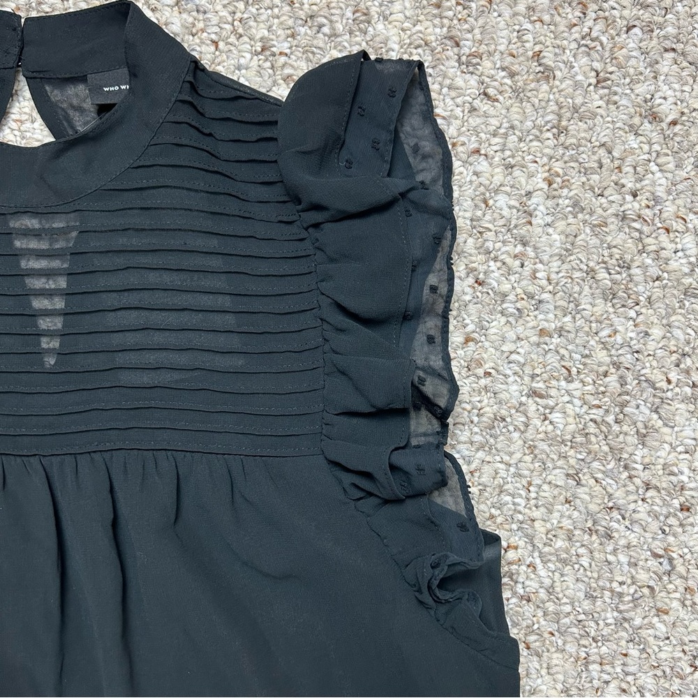 Who What Wear NWT Black Tiered Ruffle Dress Womens Medium Sleeveless Short Sheer - Picture 3 of 9